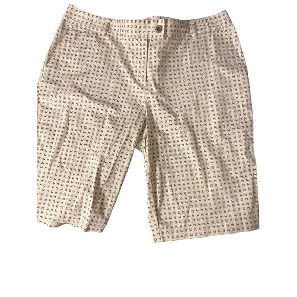 2 Pair Womens Izod XFG Stretch Gold Shorts Geometric Brown Blue 12" Inseam Sz 16 - Picture 2 of 10